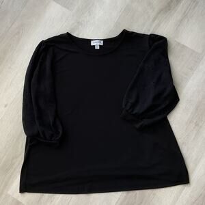 Carmen Marc Valvo Black Blouse Sheer Sleeves Womens 1X